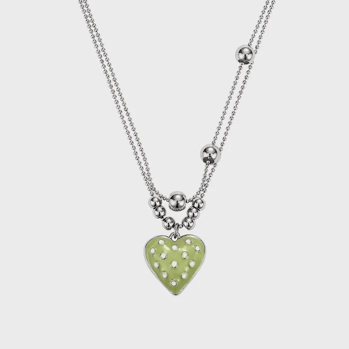 dot heart necklace-olive