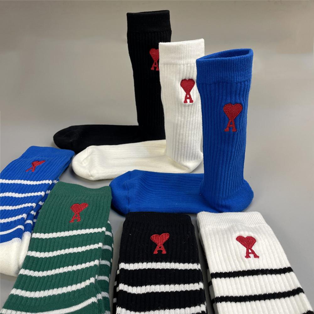 AMI 아미 하트 코튼 양말 자수 스트라이프 수입 바잉 패션 코디