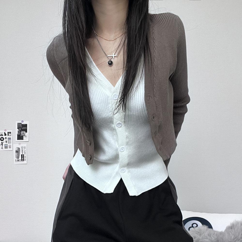 [고퀄/2color] 히센 페이크 레이어드 니트 골지 가디건