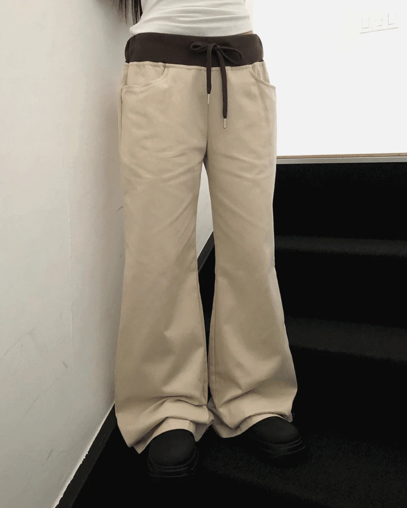 [핏보장♡] 에민 배색 밴딩 스트랩 포켓 부츠컷 트레이닝 롱 팬츠