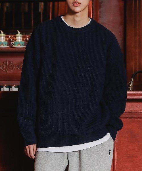 램스울 크루넥 오버니트(헤더네이비)