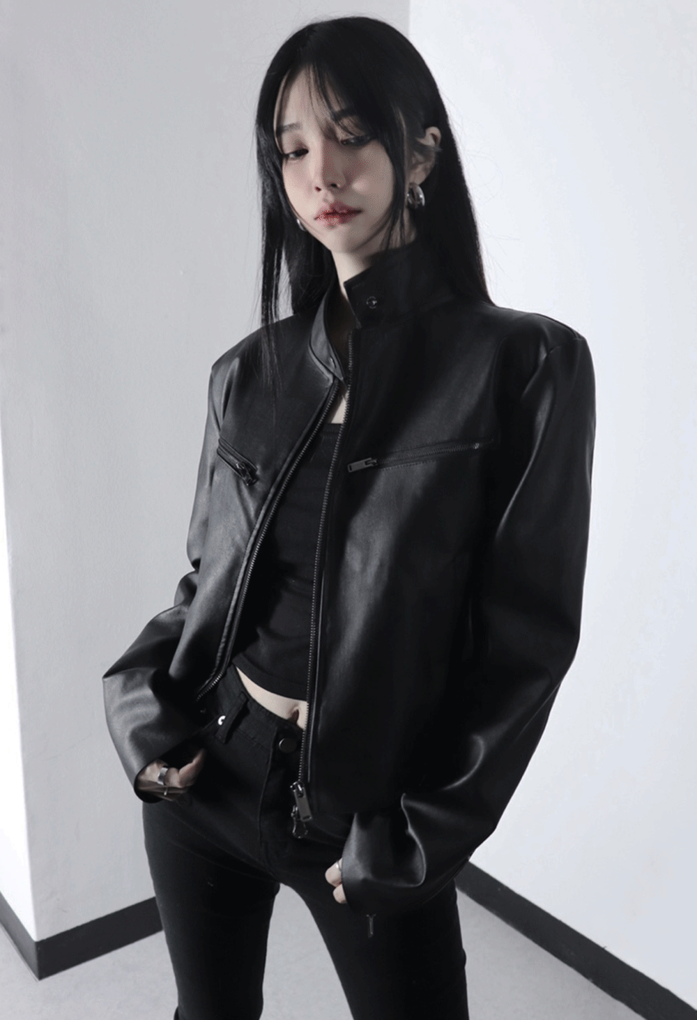 loop eyelet leather jacket