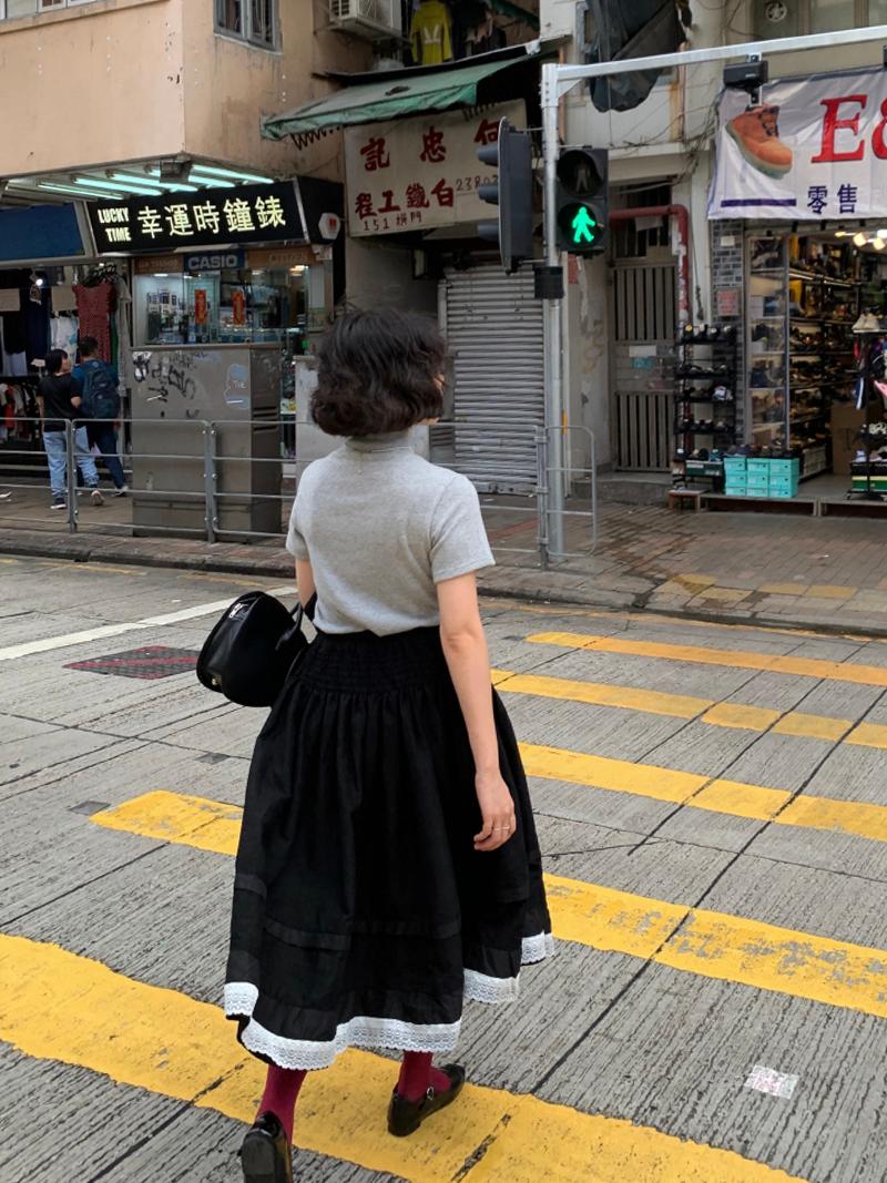 smoke corduroy lace skirt (2color)