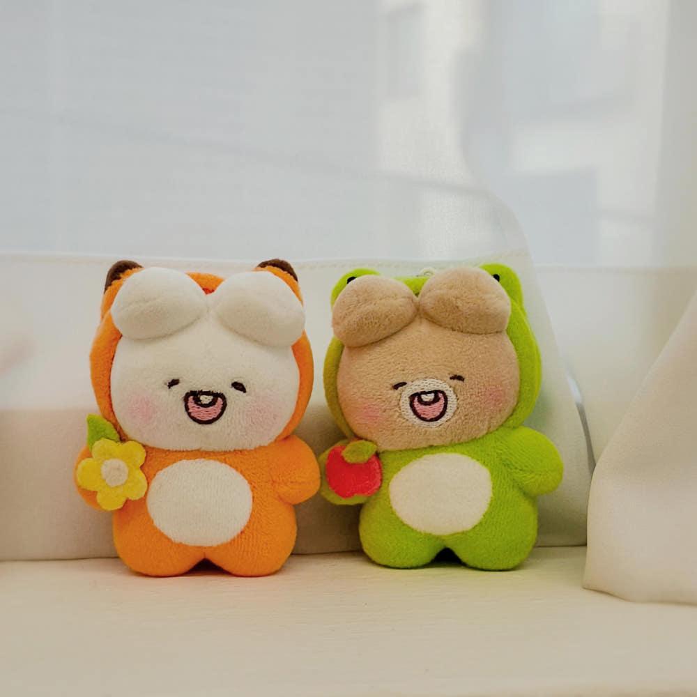 동물키링 코스튬 여우슈야 개구리토야 봉제인형 8cm 2종 가방고리 키링
