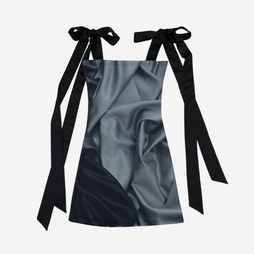 LONG SATIN RIBBON DRESS #BLACK ROSE