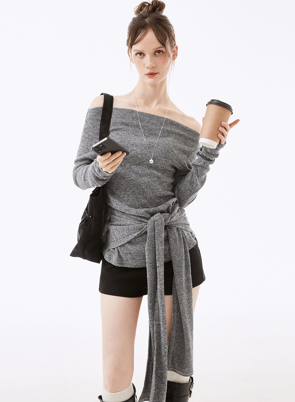 미르온 스트랩 오프숄더 니트