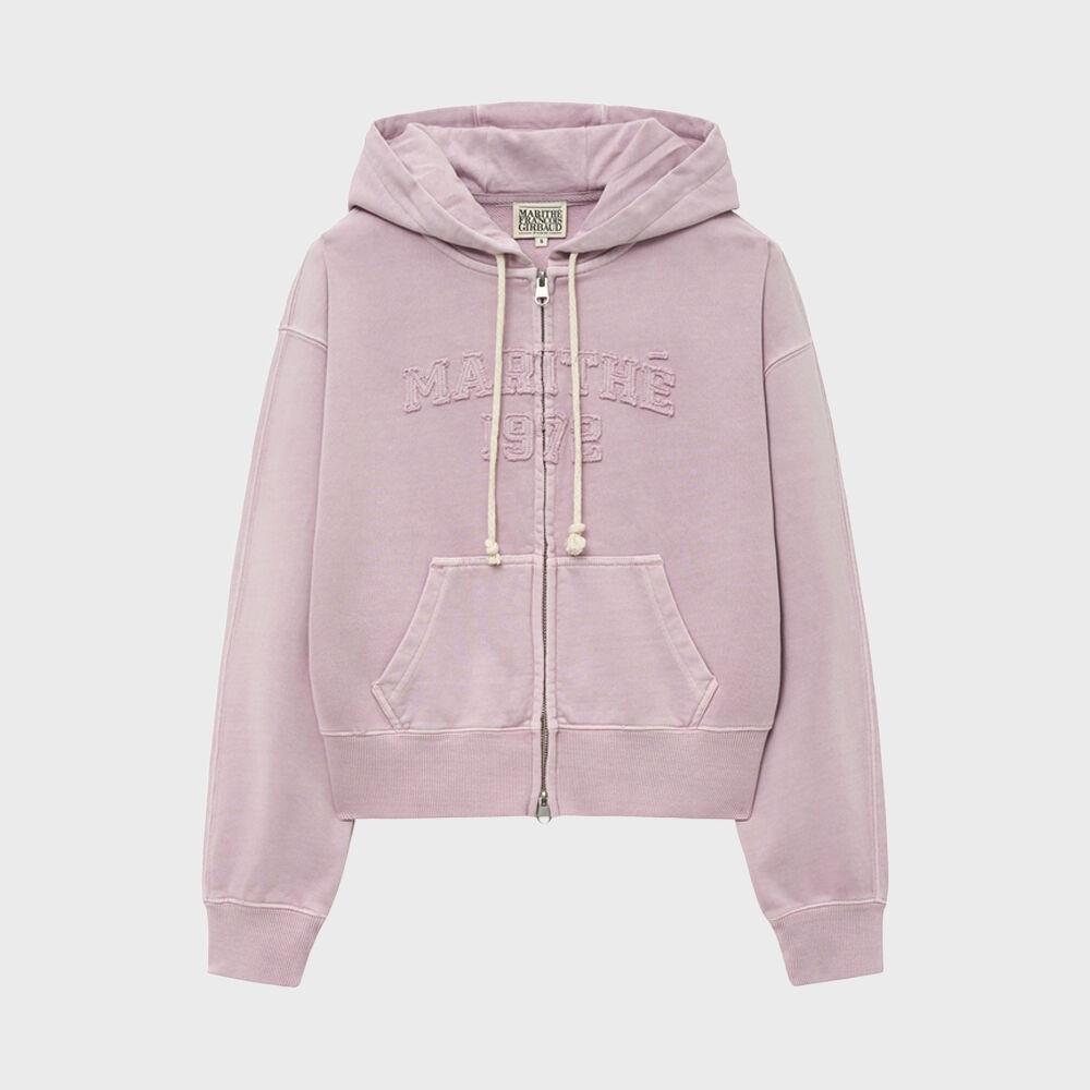 W VINTAGE DYEING APPLIQUE LOGO CROP HOODIE ZIPUP dark pink