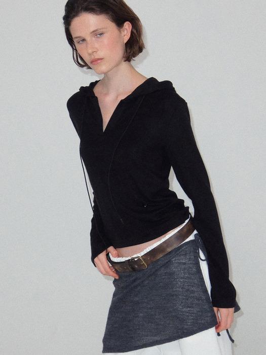 [3차 리오더]WOOL TENCEL RIBBED-JERSEY HOODIE_BLACK