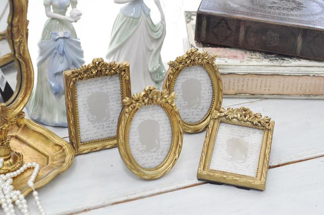［쉐비블랑체］프렌치 앤틱 탁상 벽걸이 겸용 미니 액자 골드 프레임 사진액자 촬영소품