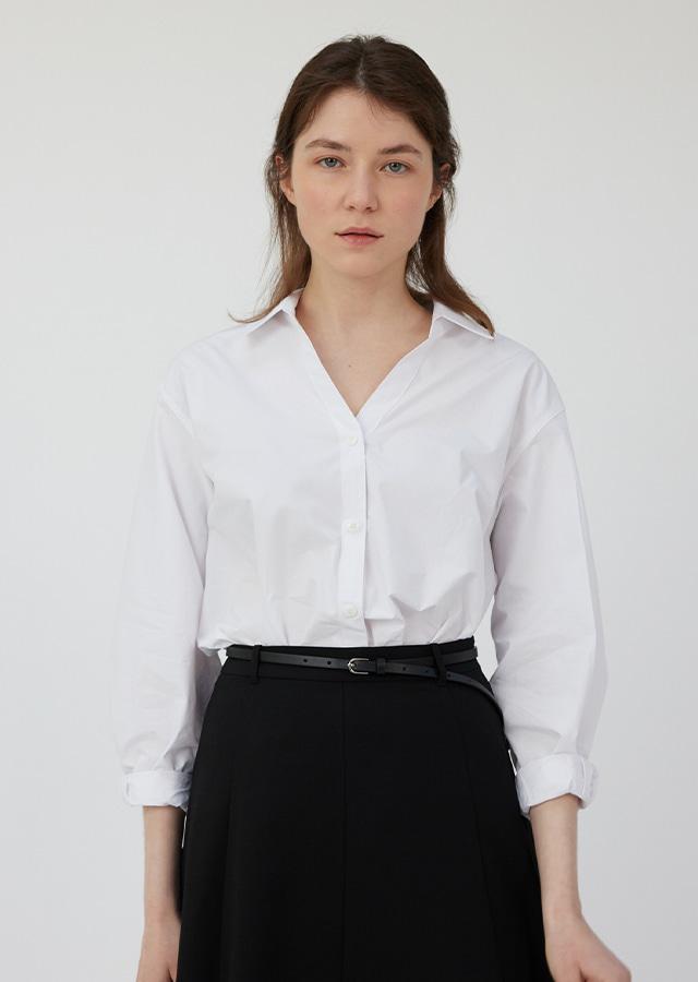 V-neck cotton shirt-white (9월 26일 이후 예약배송)