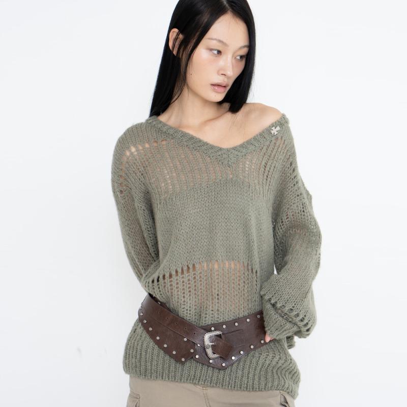 [12/4 순차배송]BELLA V-NECK KNIT (KHAKI)