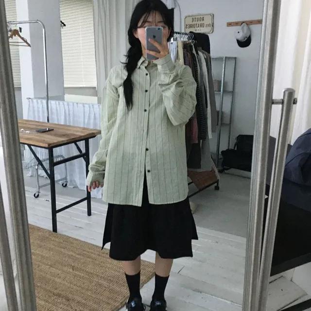 [주문폭주｡･:*:･/ Unisex] 느엘 스트라이프 셔츠 (3c)  * 그린컬러 1주 소요