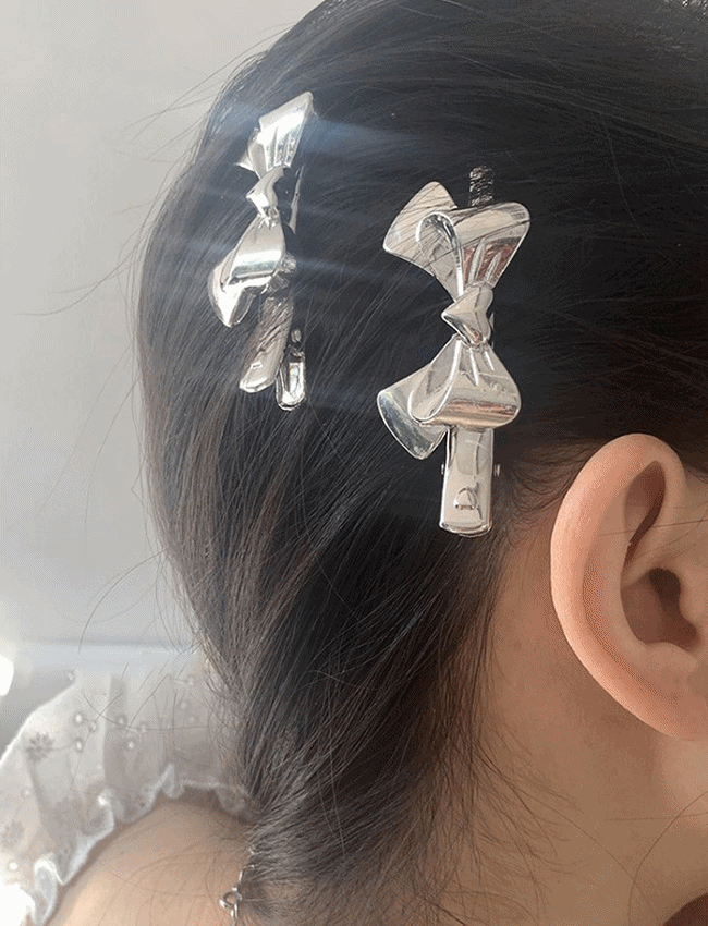 y2k  Silver Ribbon Pin 키치 y2k집게 실버집게 리본핀