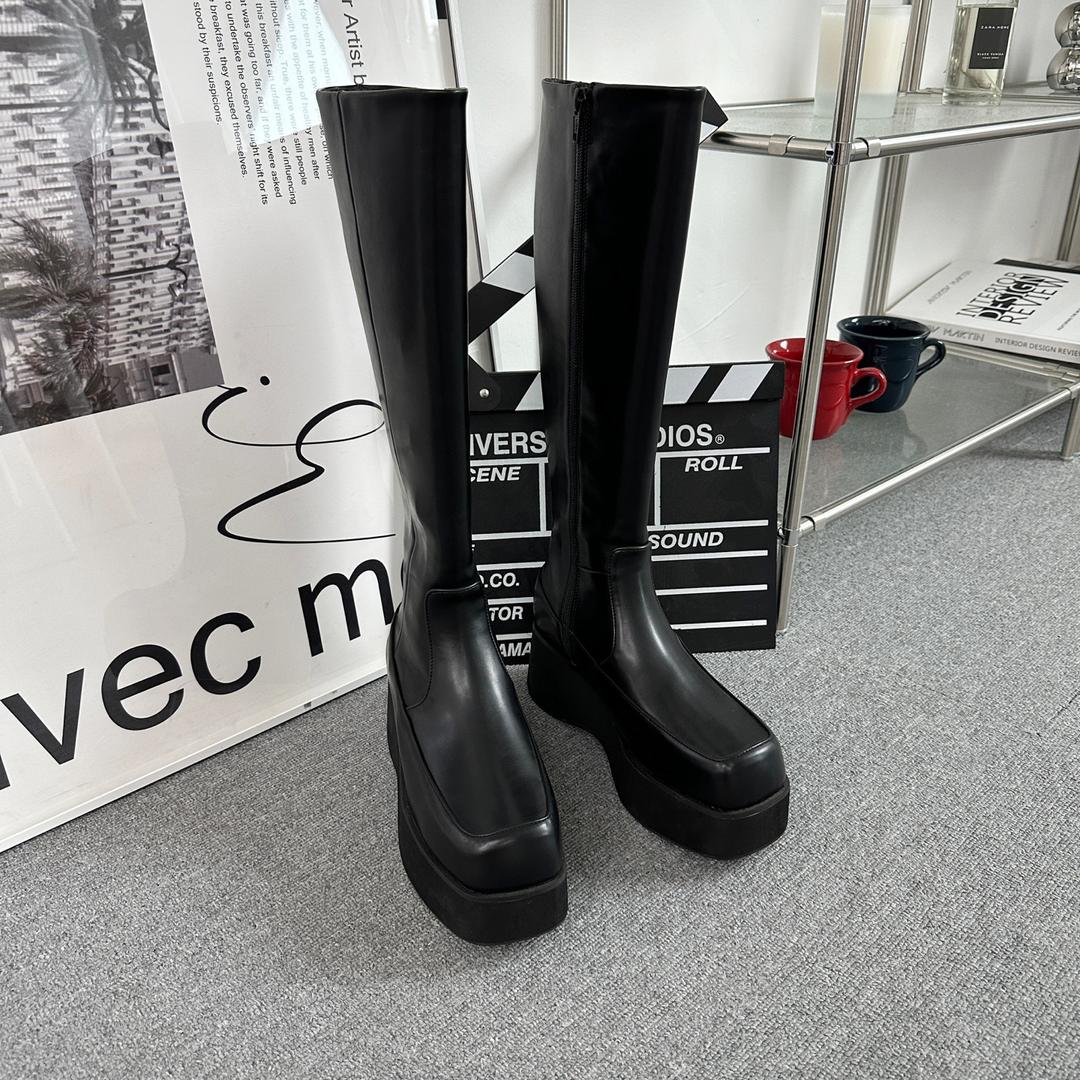 이린슈즈 [종아리넒힘무료]6cm 유니크 오버핏 쉐잎 플랫폼 통굽 롱부츠