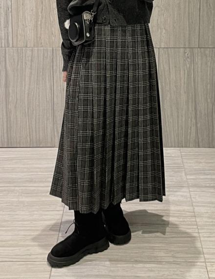 미싱체크울플리츠스커트