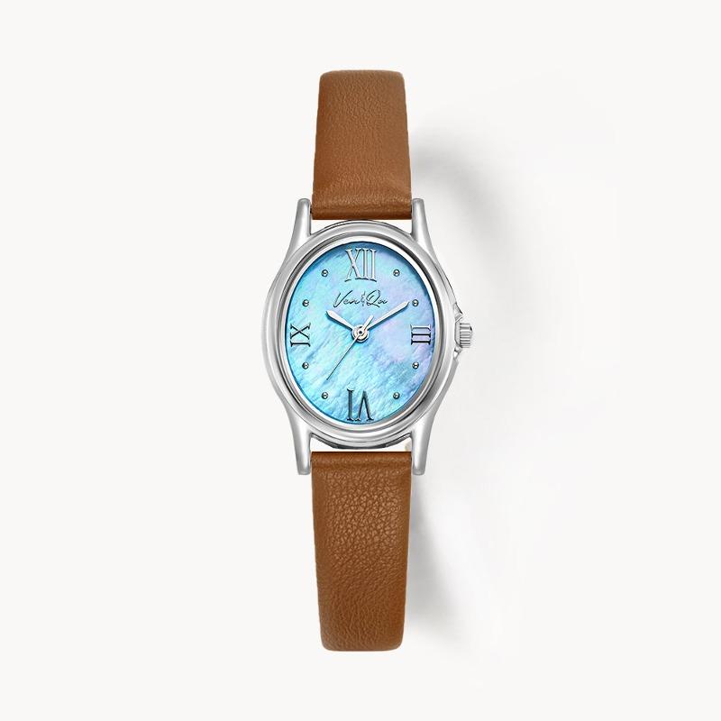 벤앤쿠 Gem-Silver/Aquamarine (Brown leather)