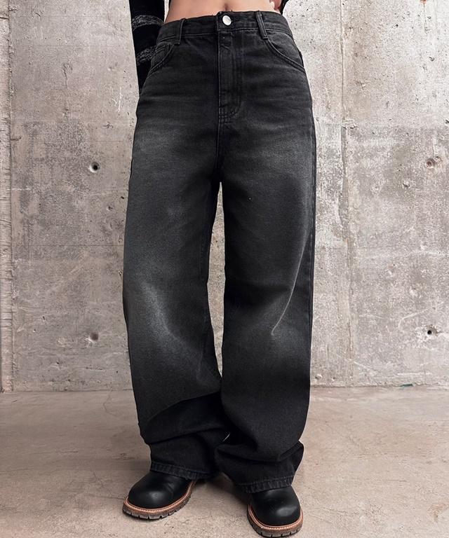 (3size/당일발송) black G washing loose denim pants / y2k 흑청 빈티지 유니크 워싱 데님 와이드 팬츠 바지 청바지 워싱팬츠 워싱바지 데님팬츠