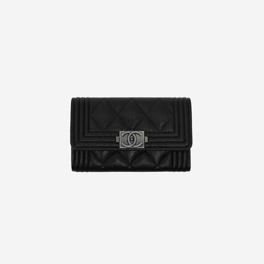 Chanel Boy Chanel Flap Card Holder Grained Calfskin & Ruthenium Black