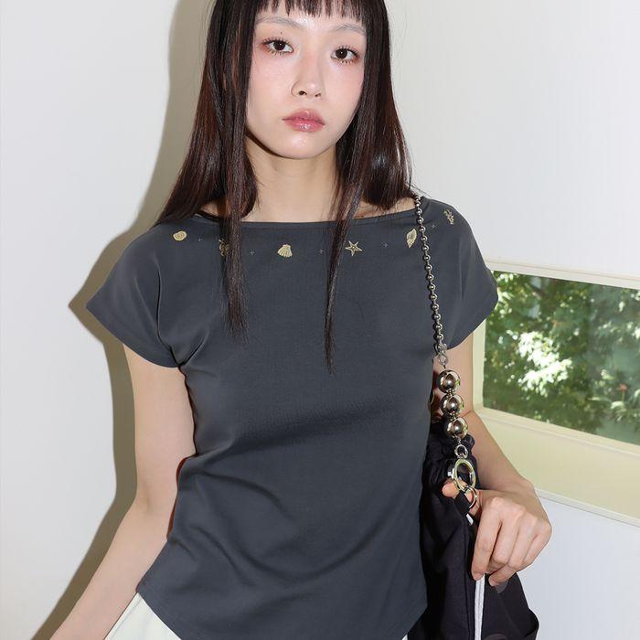 [5차] SHELL CAP SLEEVE T (CHARCOAL)