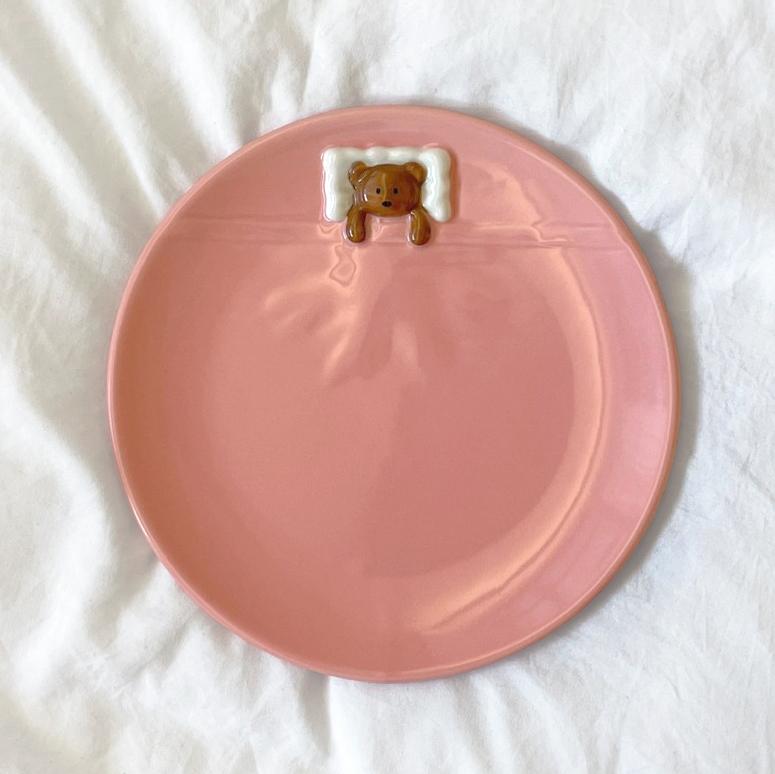 이불 곰돌이 플레이트 (2종 택1) 귀여운 곰 베어 홈카페 자취 이사 집들이 신혼 접시 식기