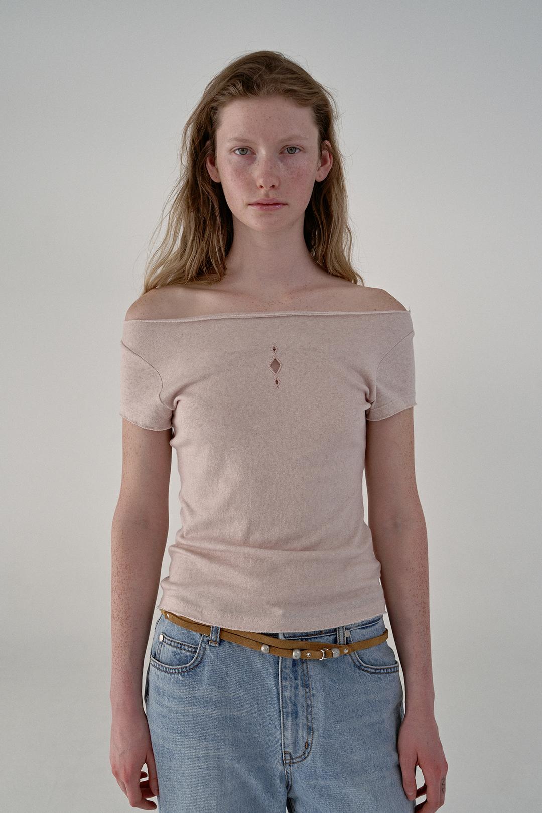 Natural Embroidery Boatneck Top