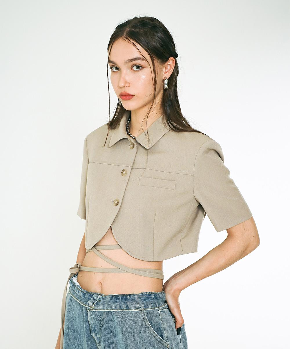 CROP CURVED 2WAY SINGLE JACKET (DUNE BEIGE)