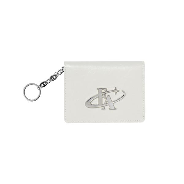Metal logo flap card wallet White