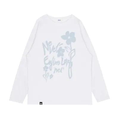 [BXT] Flower Drawing Long Sleve T-Shirt White
