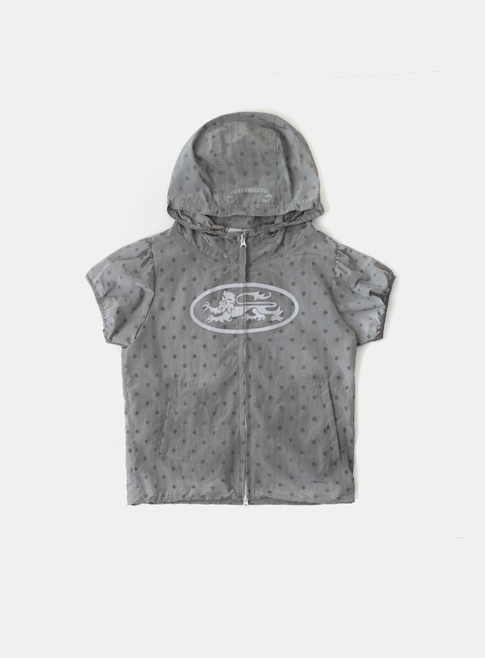 [w-hde25-037] 미스틱 나일론 리플렉티브 숏슬리브 후드 집업 - 그레이도트