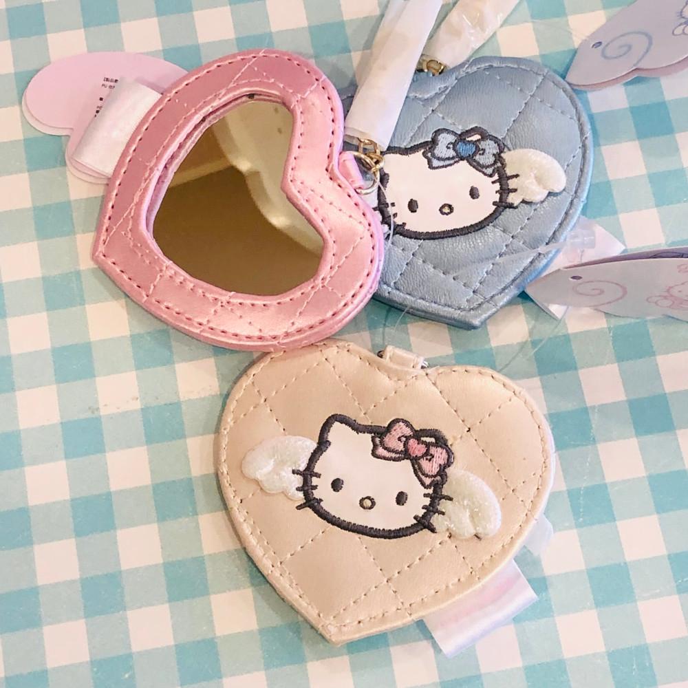 헬로키티 엔젤 퀄팅 하트 미러 거울 휴대용 키링