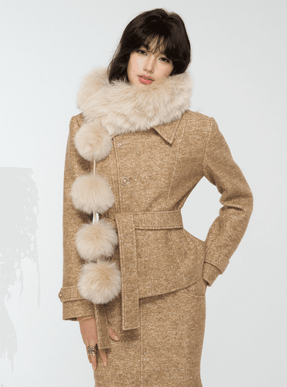 Pom Poms Winter Puff Fox Fur Scarf (2color)