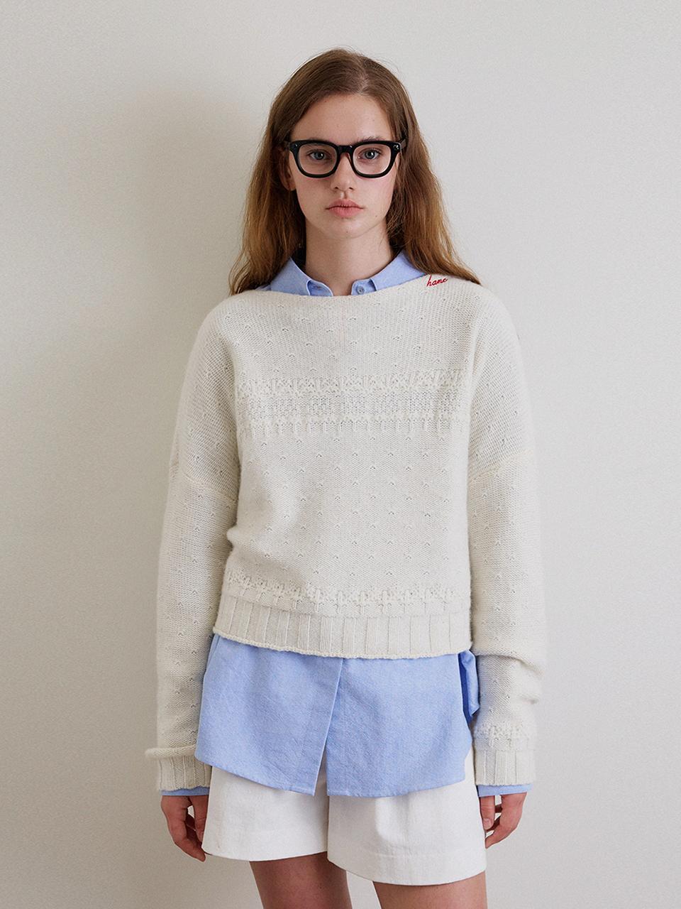 하네 보트넥 노르딕 울 니트_Vanilla