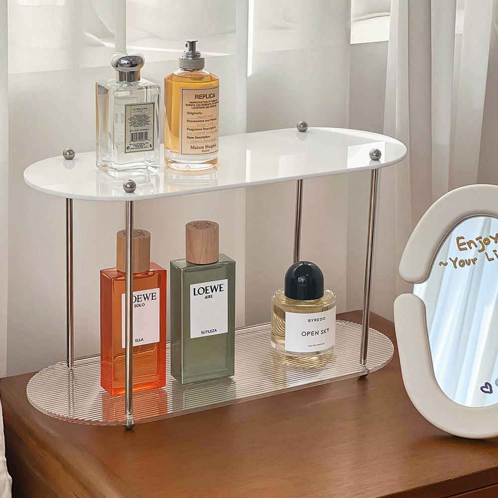 화이트 와이드 라운드플리츠 2단선반 모듈느낌 아크릴선반