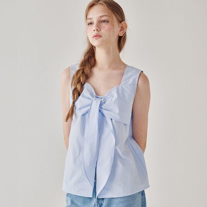 RIBBON BOW SLEEVELESS BLOUSE SOFT BLUE