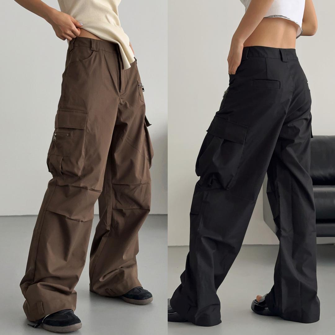 드로우어텐션 [무배/당일출고] 지퍼 카고 와이드 팬츠