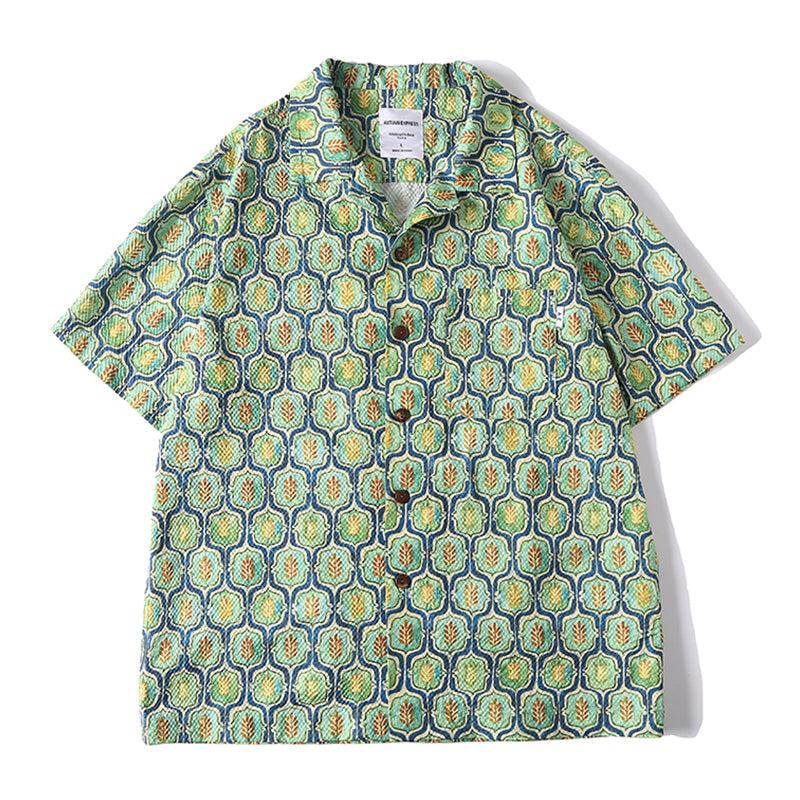 워터컬러 잔잎무늬 시어사커 알로하 셔츠