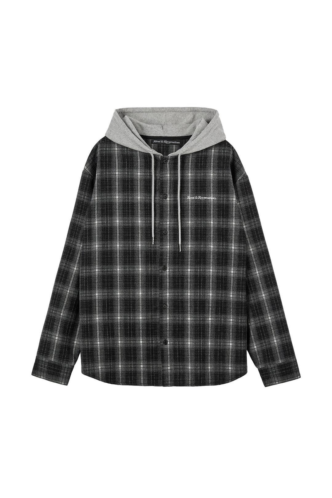 CHECK HOOD SHIRTS - BLACK