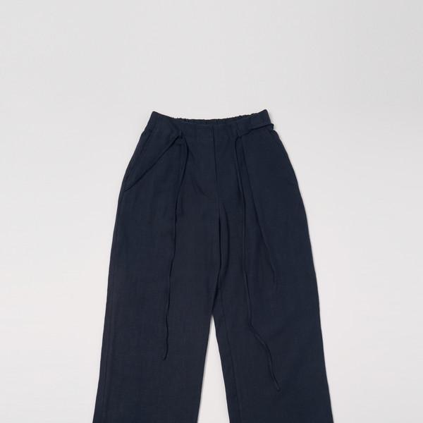 Linen String Wide Pants (Navy)