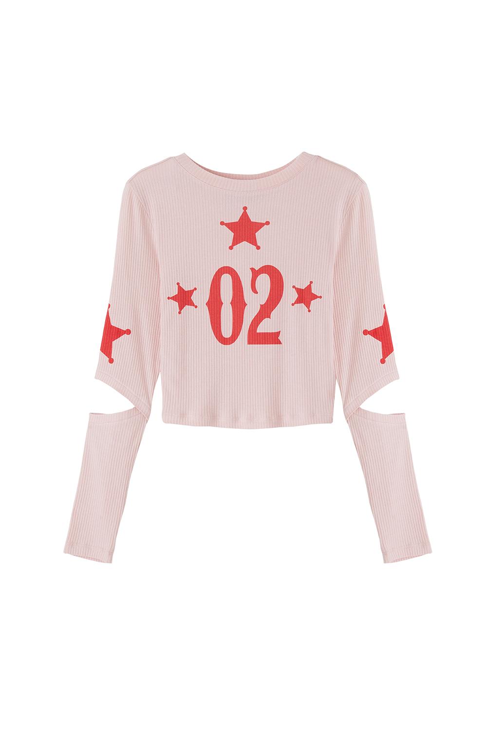 스타 골지 긴팔 티셔츠 핑크