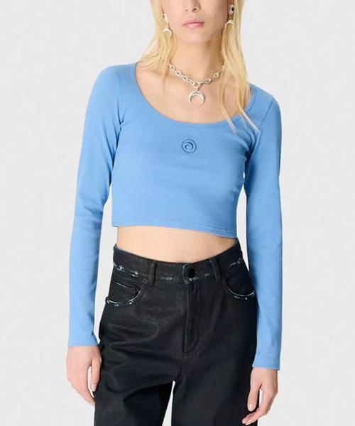 (W) 문 로고 저지 롱슬리브 라운드넥 탑 블루 MOON LOGO JERSEY LS ROUNDNECK TOP BB01 BLUE BONNET