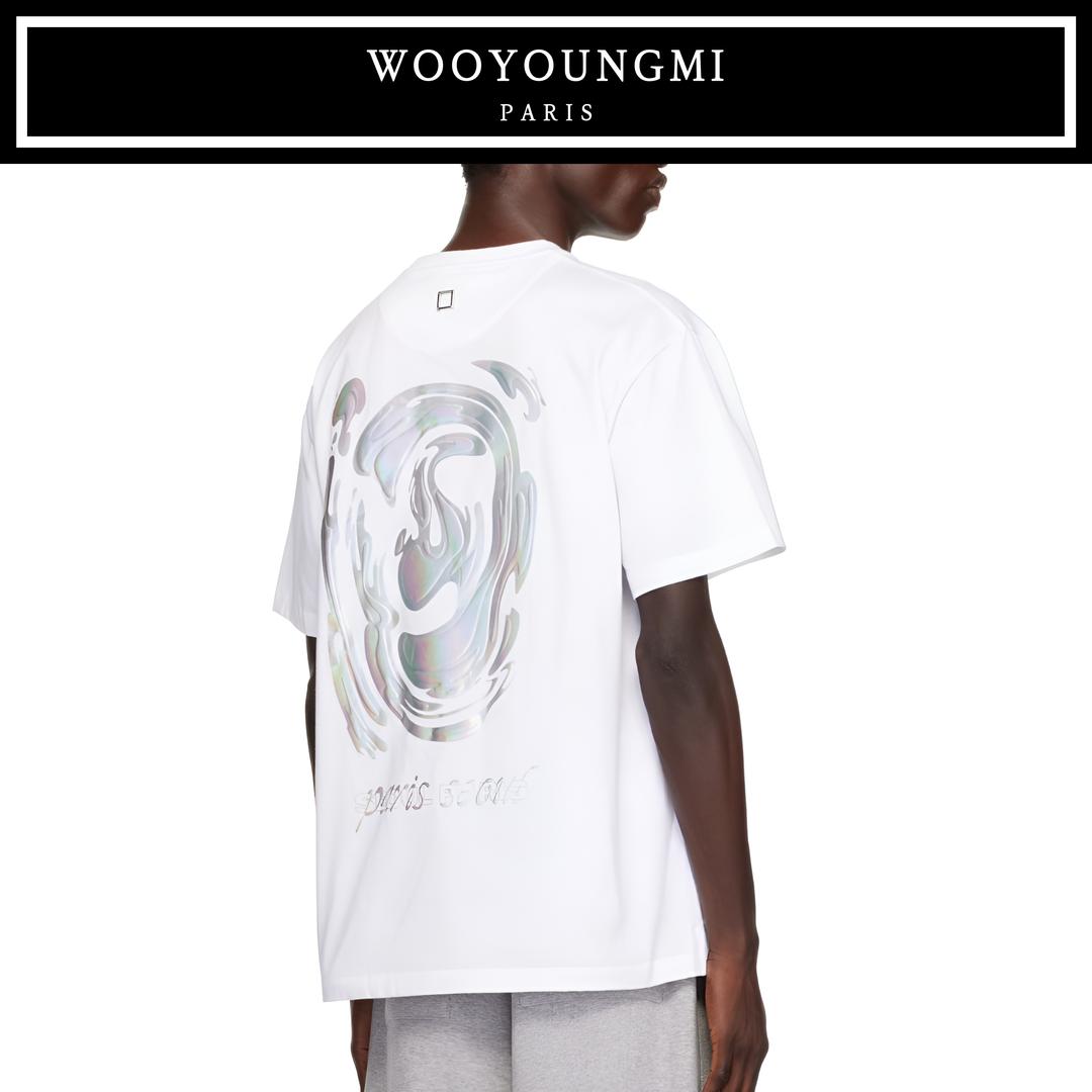 우영미 반팔 웨이브 그래픽 메탈릭 화이트 티셔츠