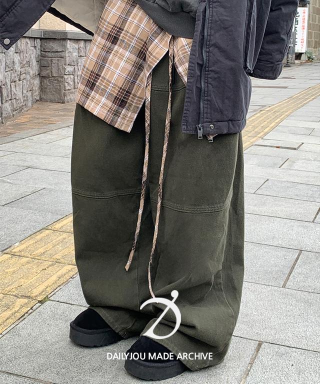 데일리쥬 [2만장판매/MADE] 칼리디 절개 핀턱 코튼 와이드 팬츠
