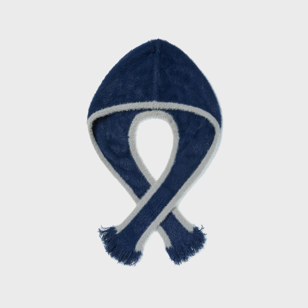 헤어리 니트 바라클라바 머플러 네이비