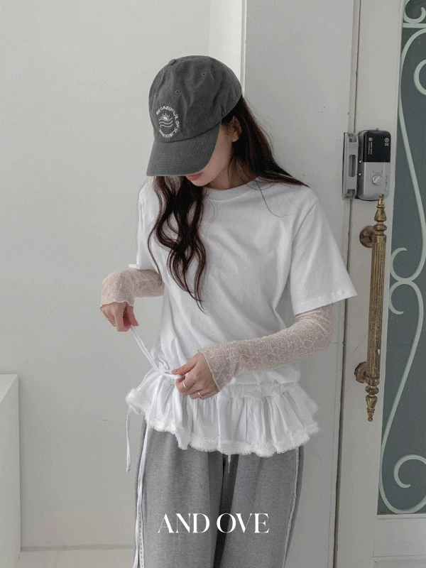 [스트링/보호시크] 스무디 루즈핏 레이스 반팔 티셔츠