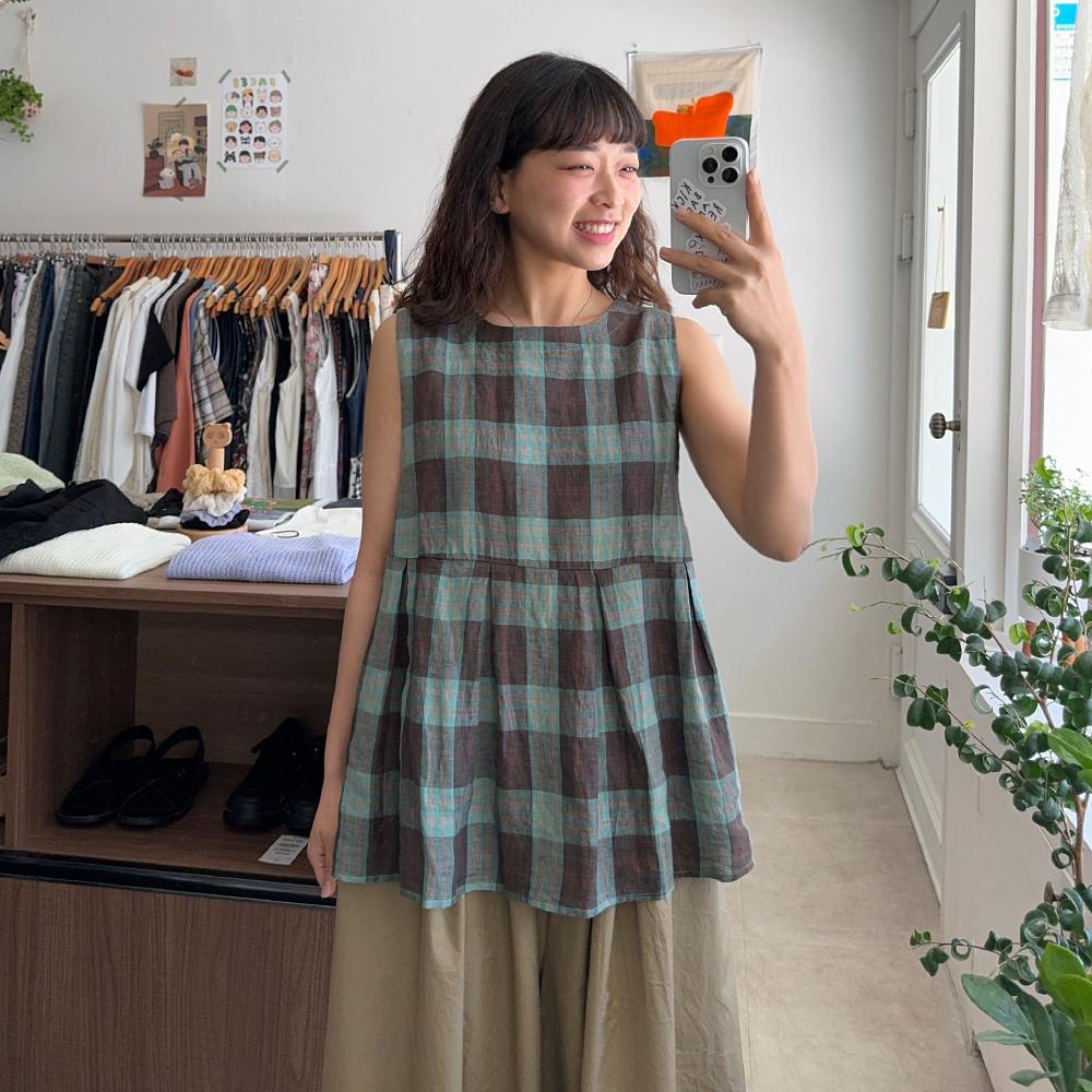 민트 체크 조끼 - 88착용가능