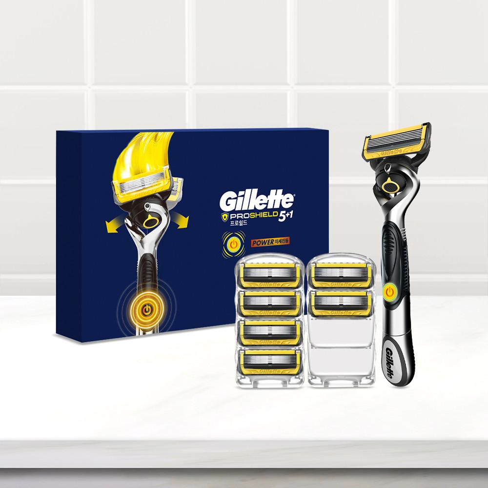 질레트 프로쉴드 옐로우 파워 면도기 1+6특별팩! (기1+날7)