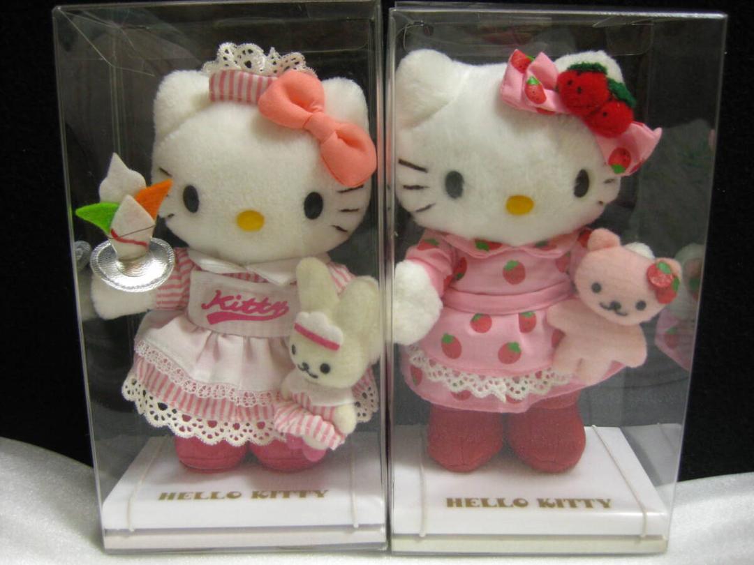 1999年～03前後 ハローキティ マンスリードール ２体セット ウエートレスキティ いちごキティ ぬいぐるみ サンリオ ポイントドール