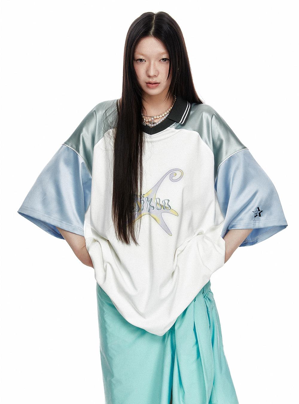 Fine Green & Ice Blue Glossy Raffel Jersey T-shirt