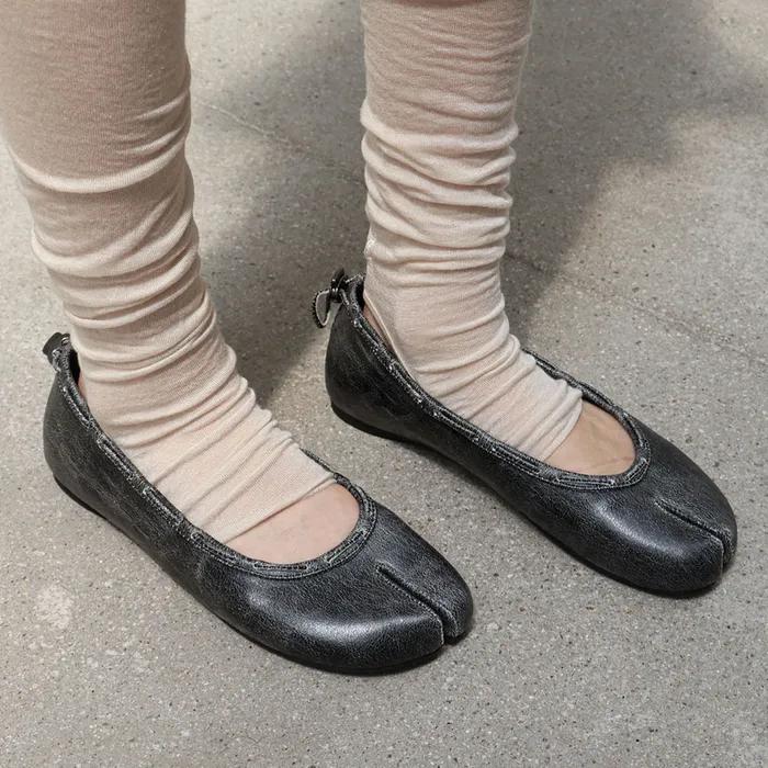 [단독][5th] Leather String Flat / Vintage Black