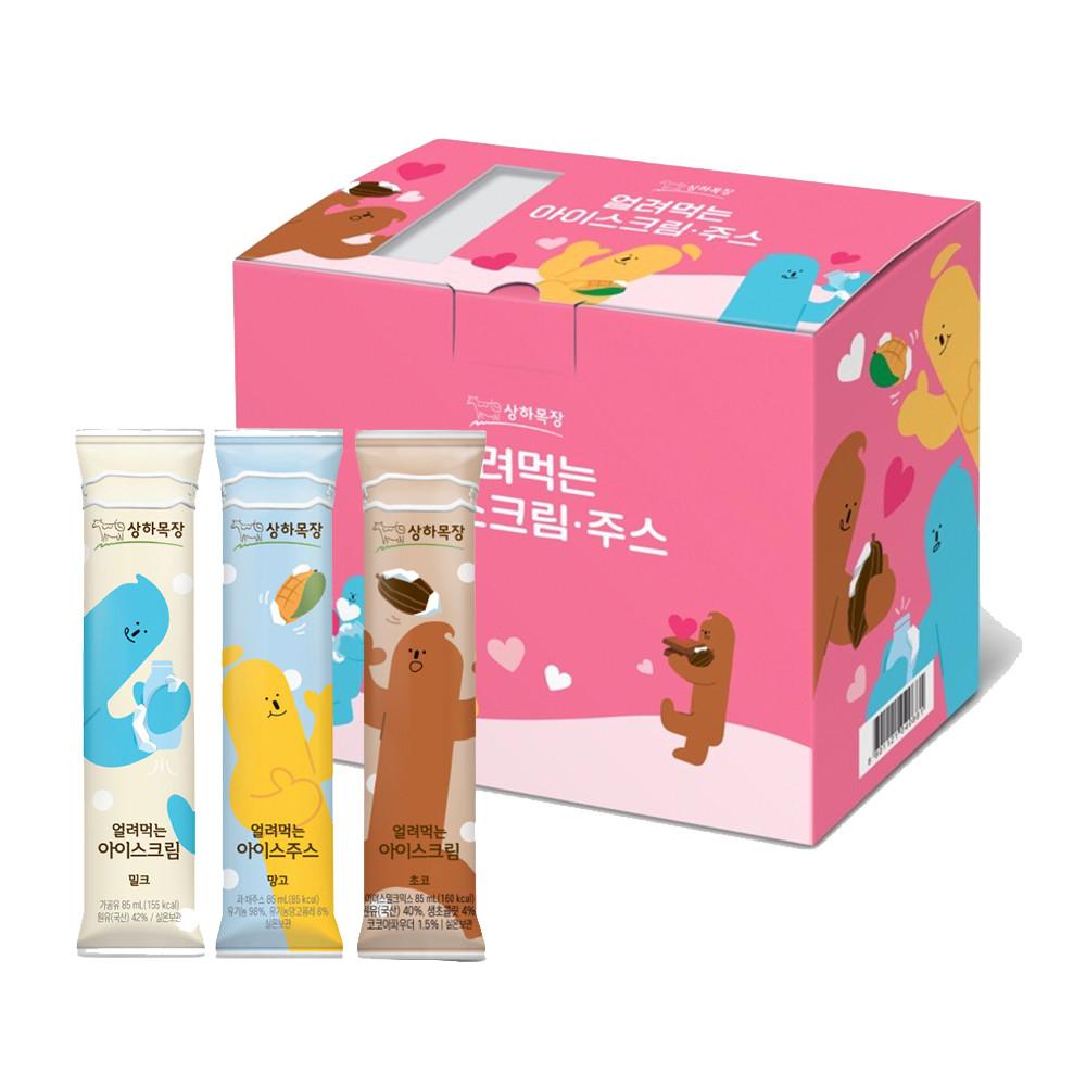 [혼합구성] 상하목장 얼려먹는 아이스크림 85ml 세트 (밀크,초코,망고 각 6개_총 18개입)